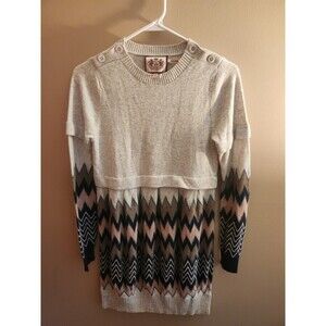 Juicy Couture Sweater Mini Dress Chervon Cashmere Wool Grey Pink Size S